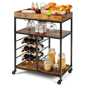 Kitchen And Living Room 3-Tier Food Stand Storage Shelf (Color: Brown B)