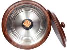 WILLART Handicraft Wooden Stainless Steel Bread Chaoati Casserole with Copper Finish Design;  1200 ml (Brown;  9 X 9 X 3.5 Inch )