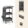 Multifunction 3-Tier Utility Storage Cart Metal Rolling Trolley W/ DIY Pegboard Baskets